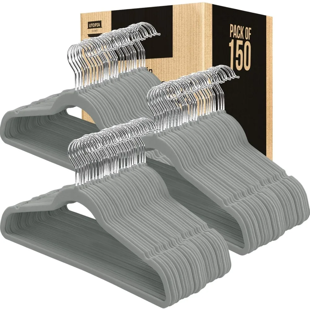 شماعات بدلة مخملية غير قابلة للانزلاق مكونة من 150 قطعة - خطاف قابل للدوران للسراويل والمعاطف والقمصان والمزيد - منظم ملابس عالي الجودة #5