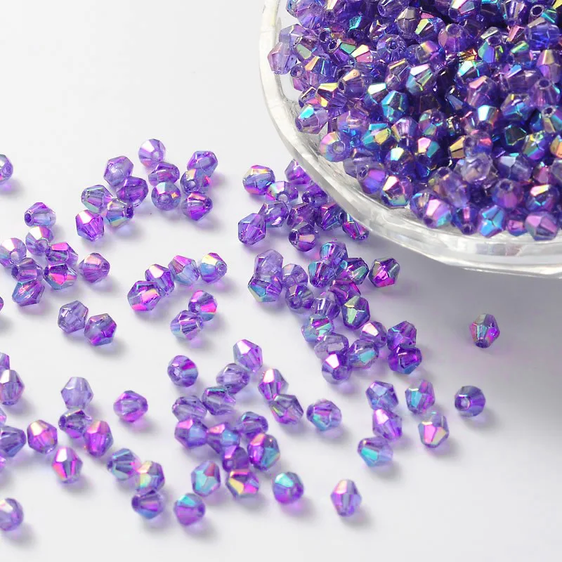 500g Bicone AB Color Plated Eco-Friendly Transparent Acrylic Beads Dark Orchid 4x4mm Hole: 1mm about 16600pcs/500g