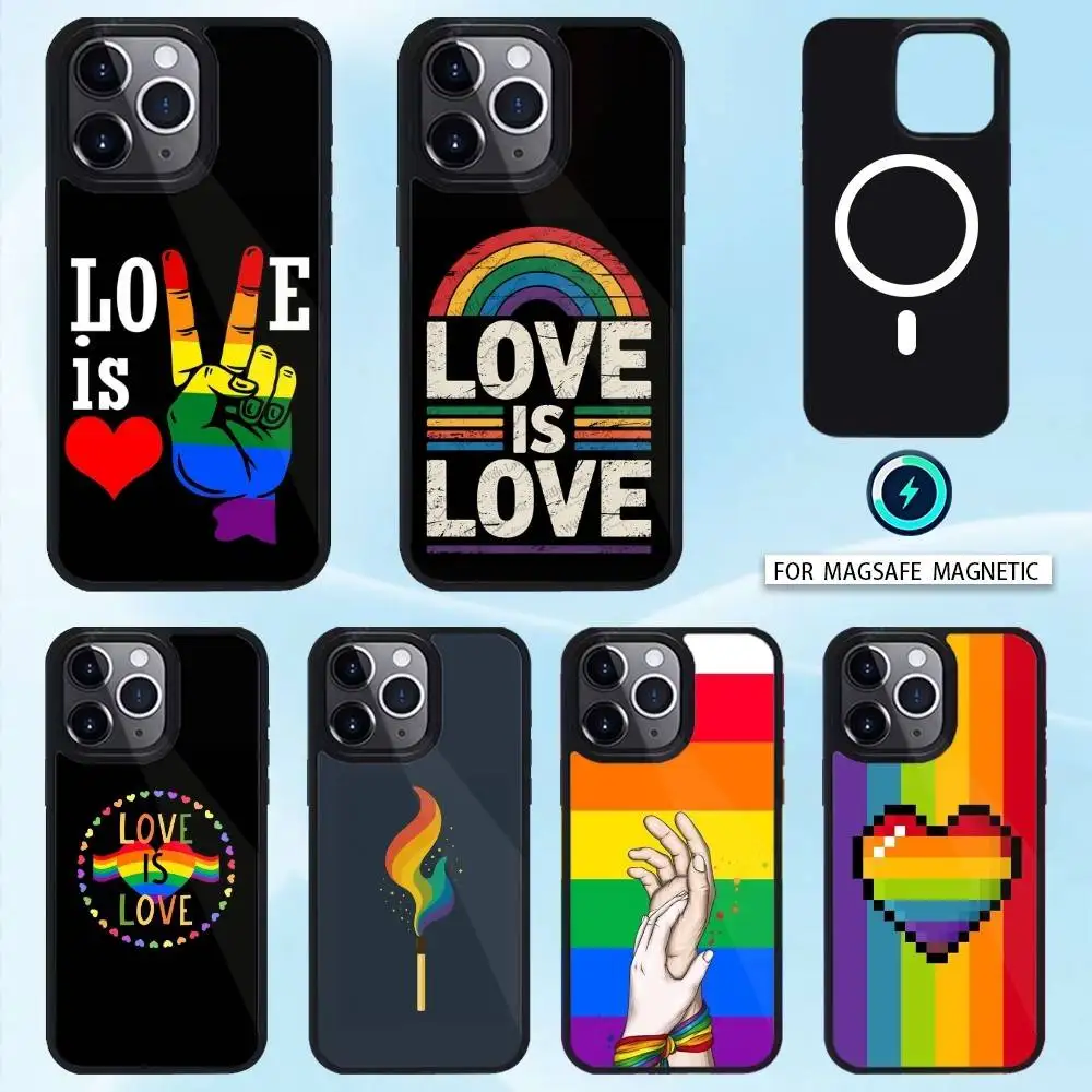 

Love Is Love LGBT Rainbow Phone Case For iPhone 17,16,15,14,13,12,Pro,Max For Magsafe Magnetic Wireless Charging