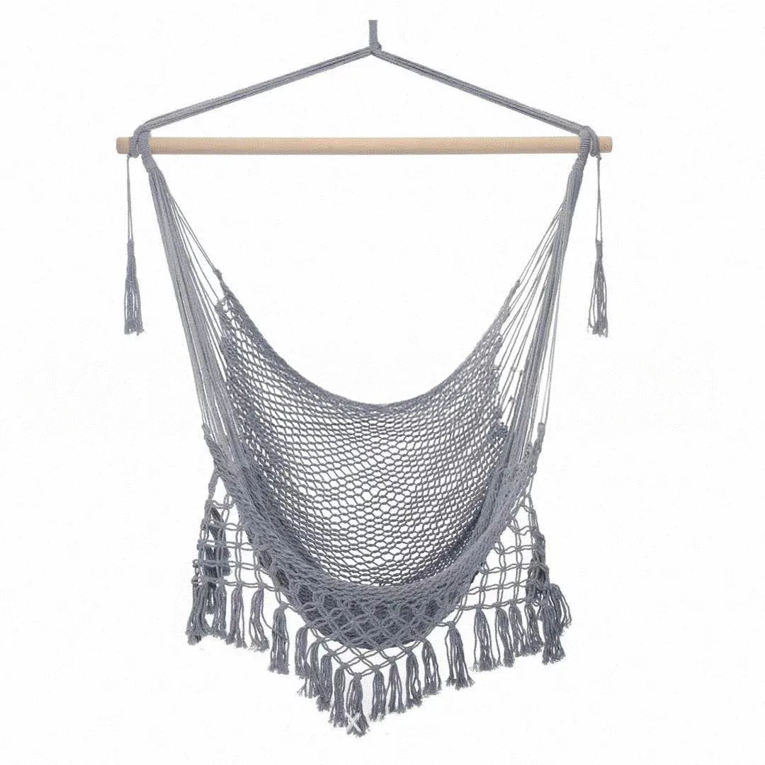 

Durable Outdoor Hanging Macrame Netting Swing with Comfortable Canvas Cotton Hammock for Seating