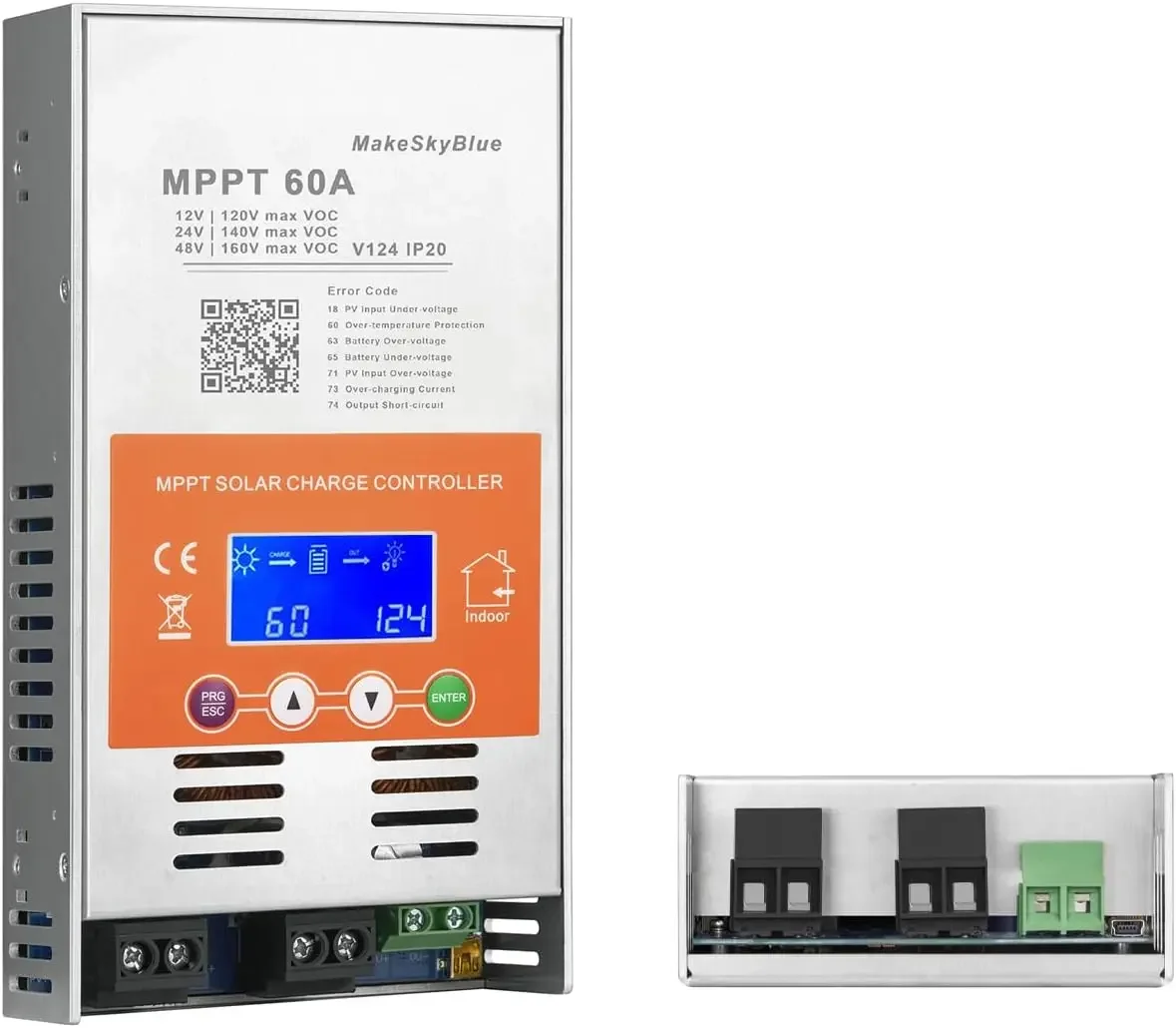 USA Stock 60A MPPT Solar Charge Controller V124 - Upgraded, 12V/24V/48V Auto Detection, Supports Lead-Acid & Lithium Batteries,