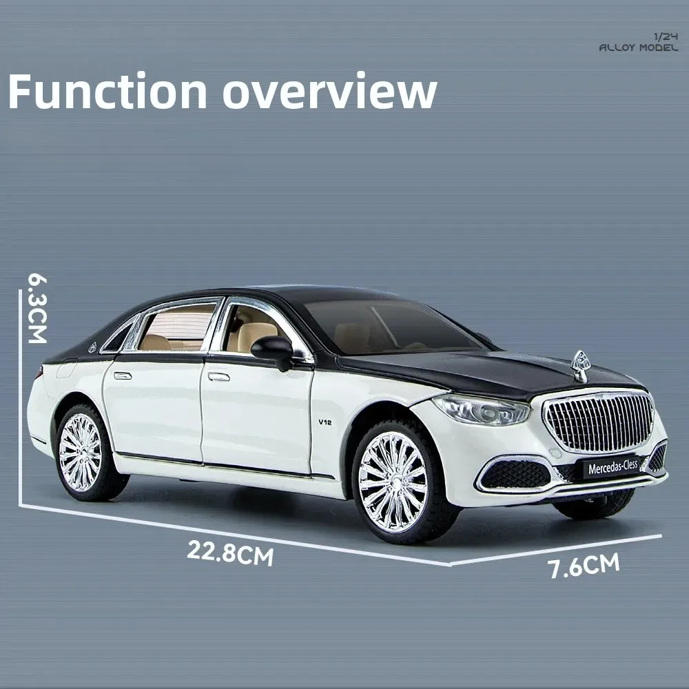 รถโมเดลโลหะผสมไดแคสต์จำลองสมจริง 1:24 S680 พร้อมเสียงและไฟ มีระบบดึงหลัง ของสะสม ของเล่นเด็ก ของขวัญ รถโมเดลโลหะผสมไดแคสต์