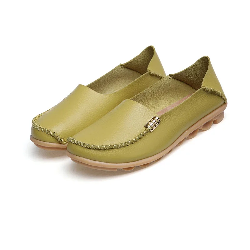 YAERNI  Genuine Leather Women Casual Shoes Fashion Candy Colors Comfortable Slip-on Peas Massage Flat Shoes Plus Size
