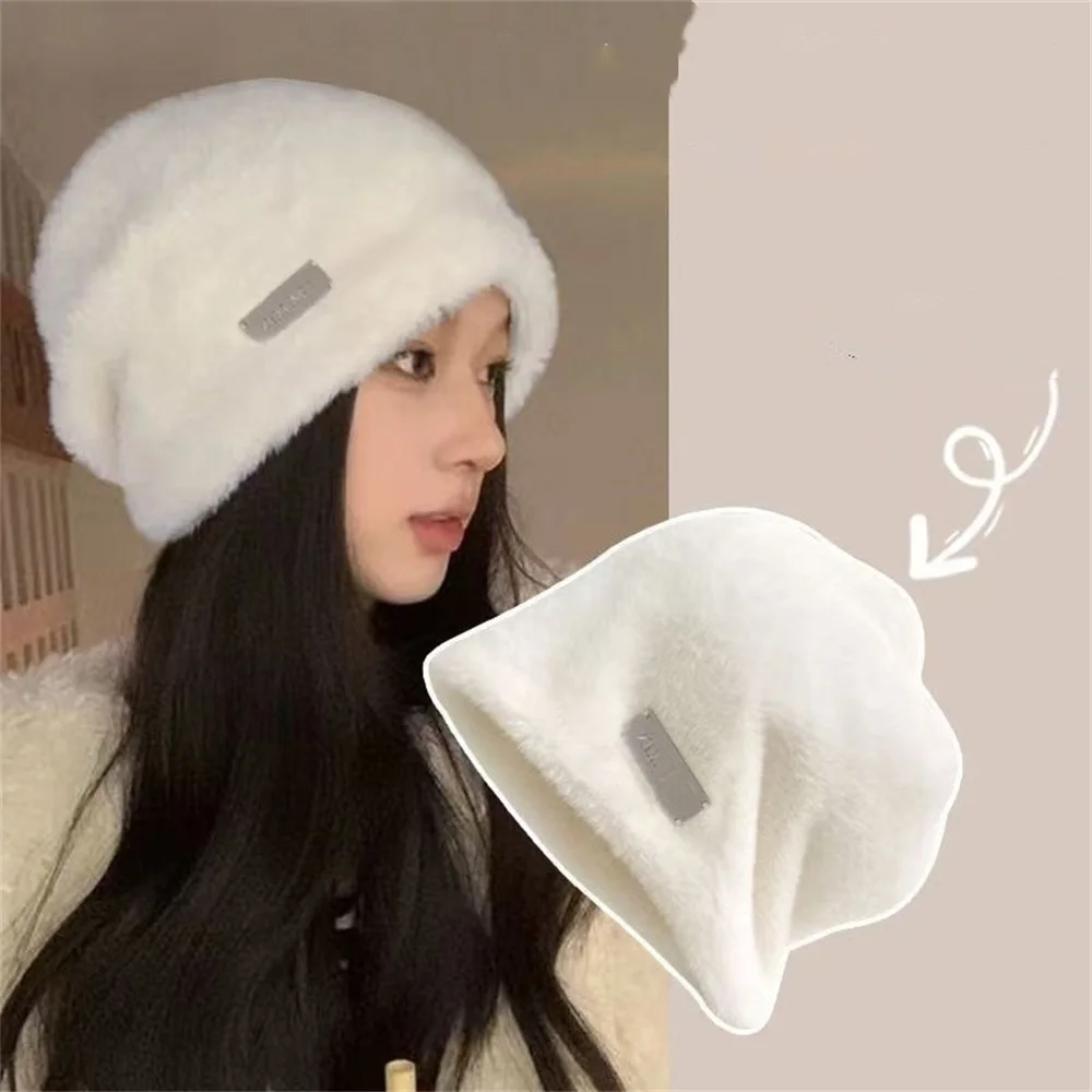 Y2k Fashion Women Winter Hat Real Rabbit Fur Winter Hats For Women Fashion Warm Beanie Hats Women Solid Adult Cover Head Cap