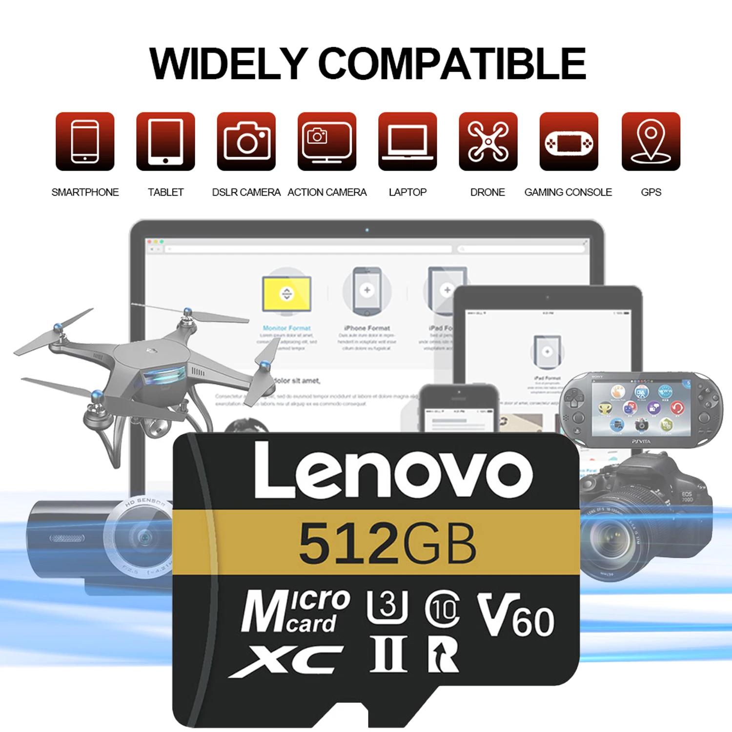 Lenovo 1TB High Speed Micro SD Card U3 V60 Memory SD Card for Digital Camera 4K Video Storage TF Card For GoPro Action Camera