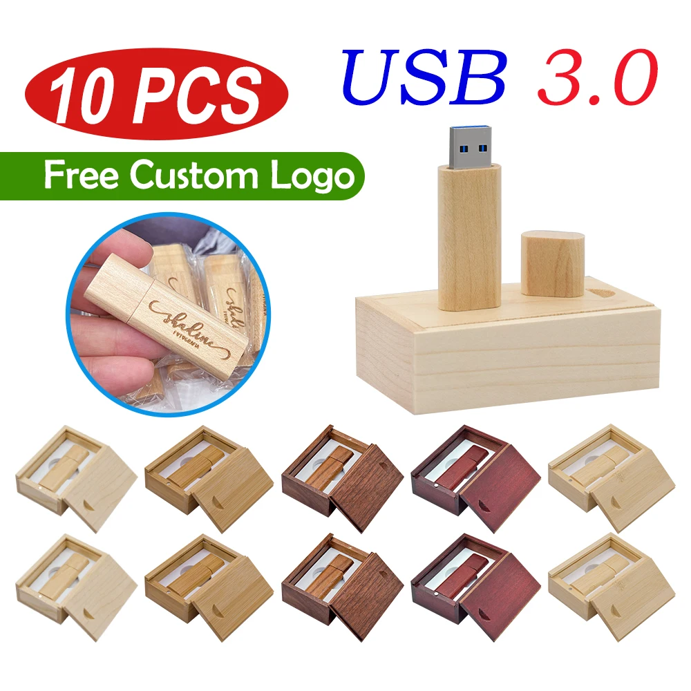 

10 шт. Бесплатный индивидуальный логотип USB 3.0 Деревянная память USB-флешка-накопитель Pendrive 4 ГБ 16 ГБ 32 ГБ 64 ГБ U-диск Свадебный подарок