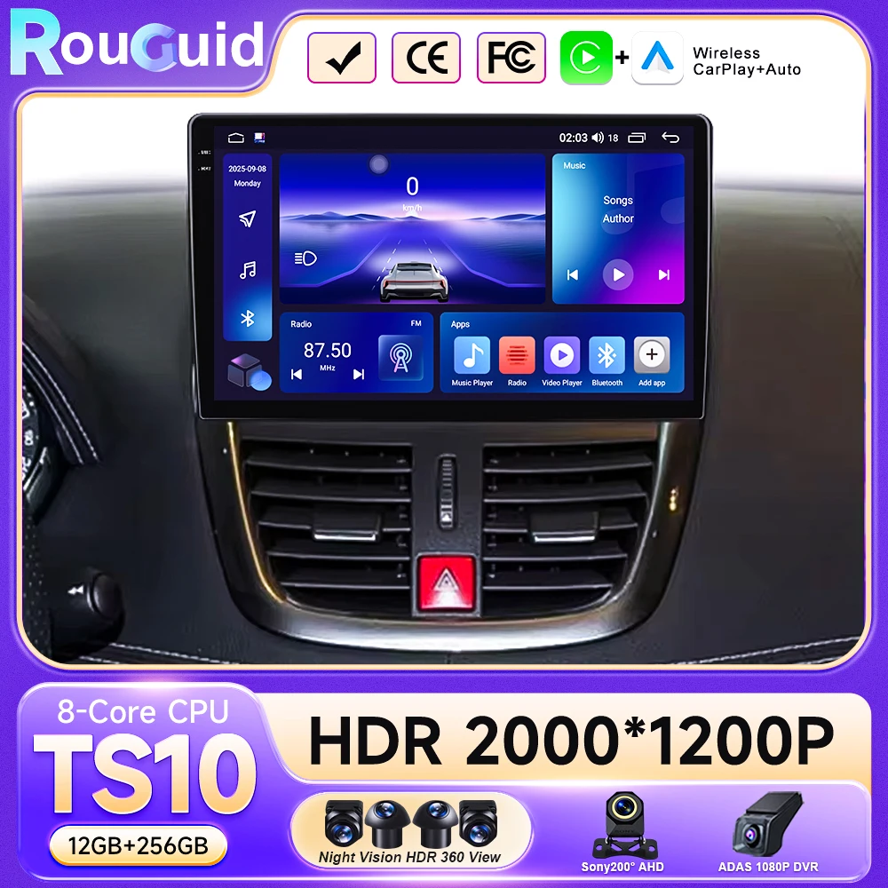 

Автомагнитола Android 16 для Peugeot 207 207CC 2006-2015, мультимедийный видеоплеер 2 DIN, Carplay, Bluetooth, сенсорный экран, 8-ядерный процессор, Wi-Fi, 4G