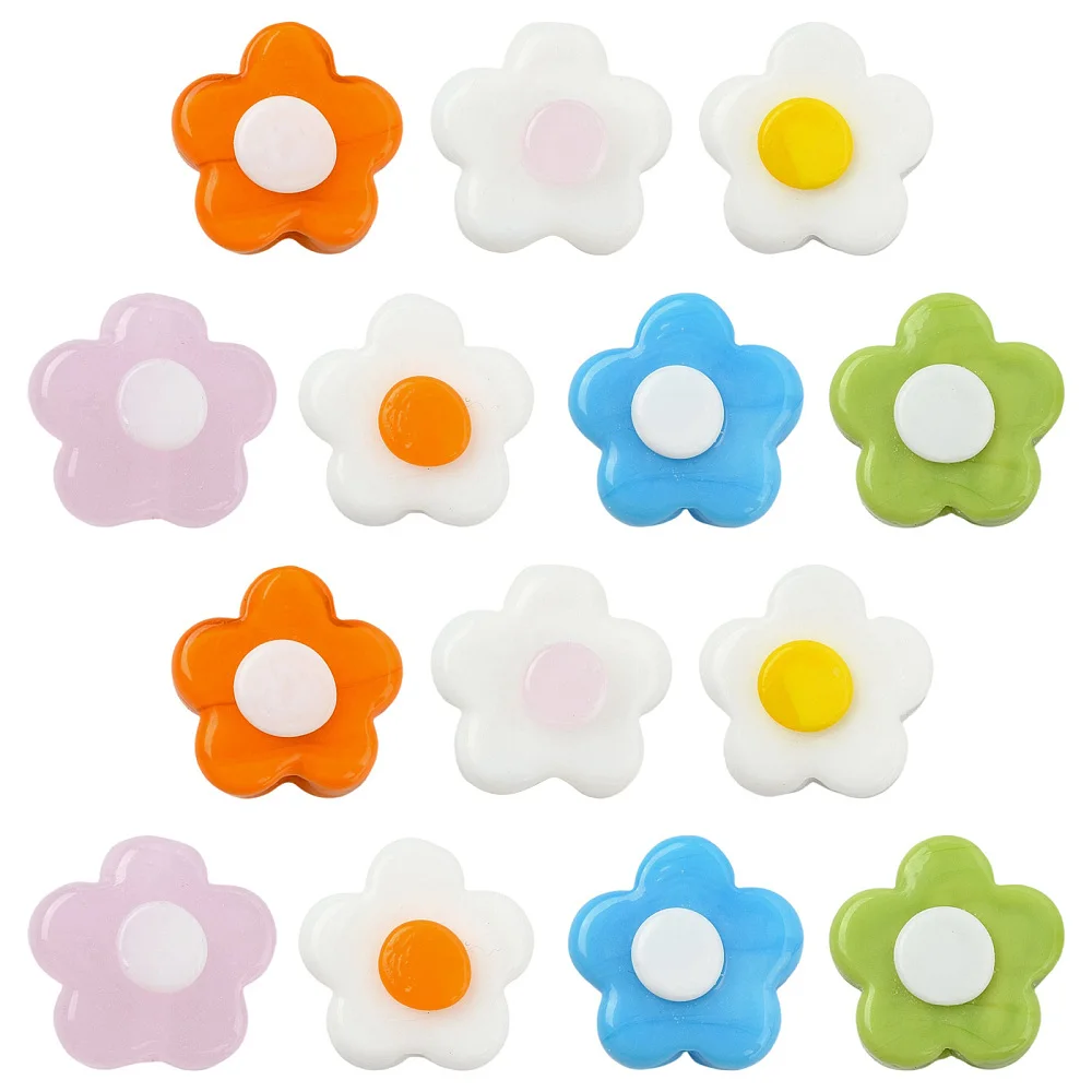 14pcs Cute Multicolor Flower Handmade Lampwork Beads Floral Daisy Loose Spacer Beads for DIY Jewelry Making Crafts Decor