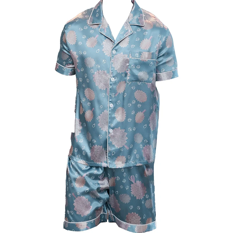 Two piece sets for men's pajamas summer short sleeved shorts durian pattern printed home clothing sleepwear set