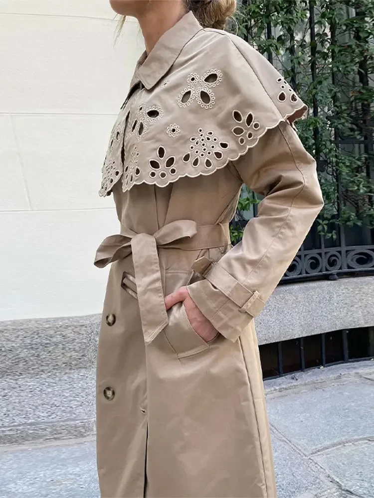 Gabardina larga elegante para mujer, abrigo con doble botonadura y bolsillo con solapa, rompevientos, novedad de otoño, 2024