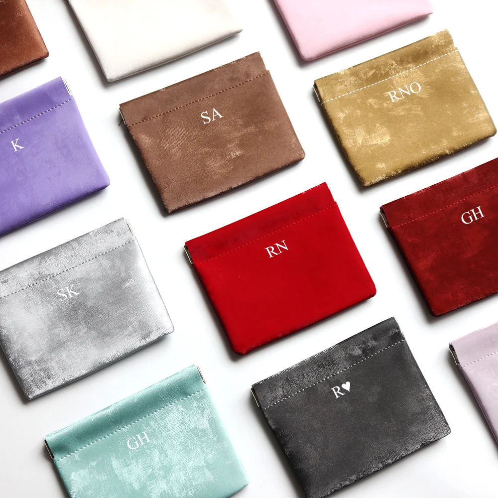Luxury Silk Leather Mini Pouch Custom Letters Popular Velvet Card Coin Purse Persoanlize Name Female Suede Clip Pocket Wallet