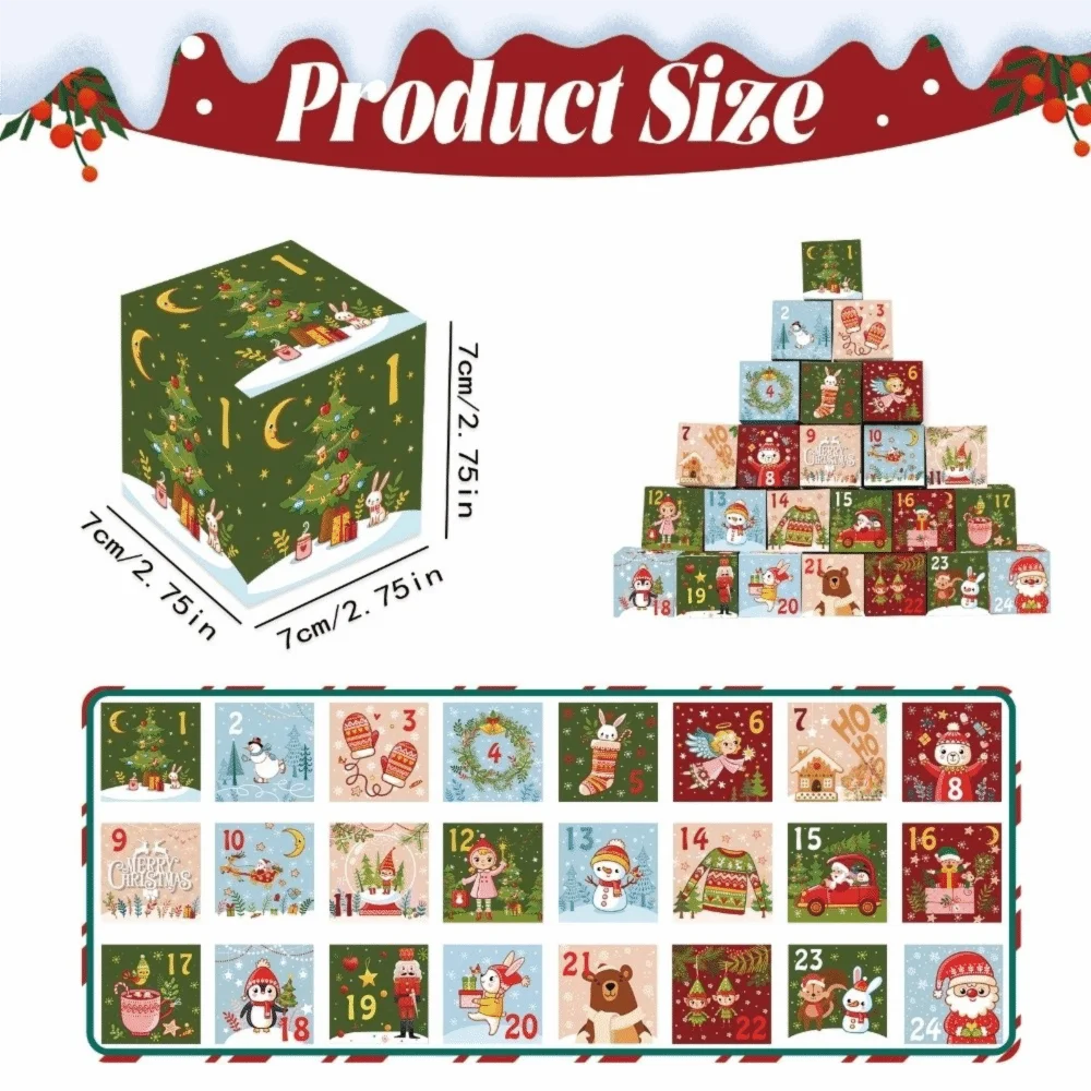 24pcs Mini Advent Calendar Boxes Vintage DIY 24-Days Countdown Paper Gift Boxes Snowmen Christmas Trees 5