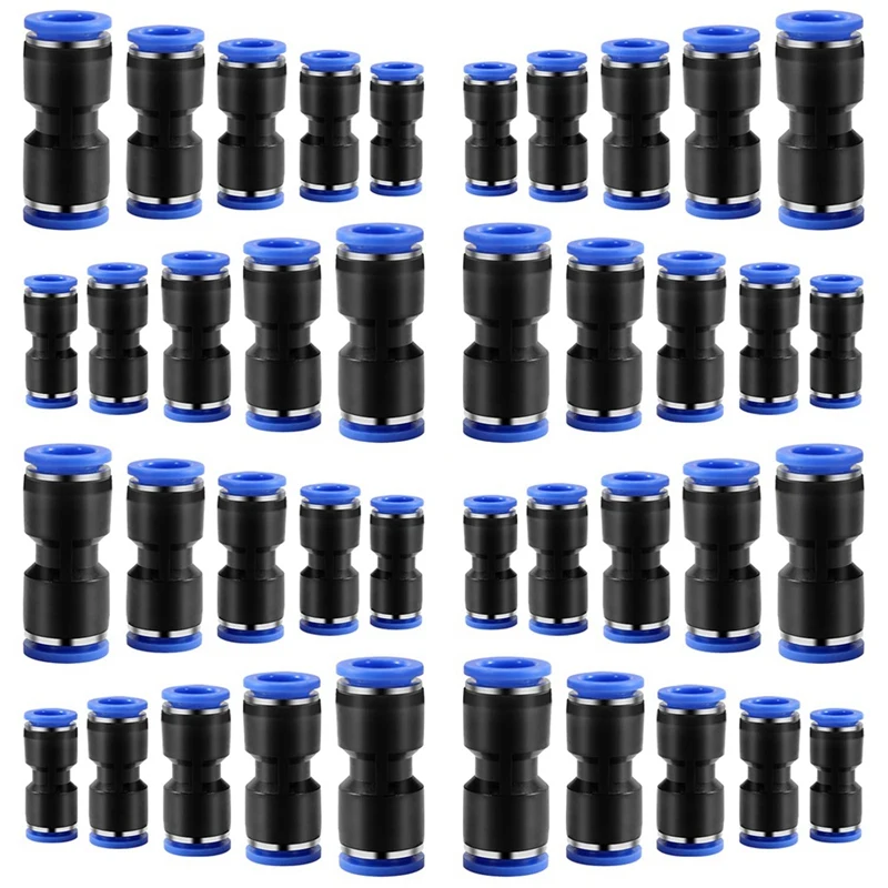 Quick Coupler Kit, Push-On Direct Coupling, Pneumatic Air Line Connector Direct Connection (4Mm/6Mm/8Mm/10Mm/12Mm)40 PCS