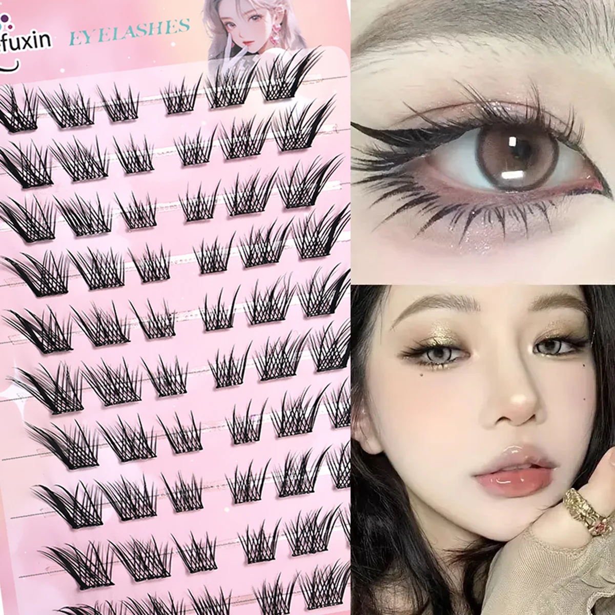 Wimperncluster ohne Kleber: Sonnenblumen-Design, Fuchsauge und Hundestil mit Ahornblatt, 3-stufiges Auftragen, natürliche Manga-Wimpern für Anfänger – Detail 3