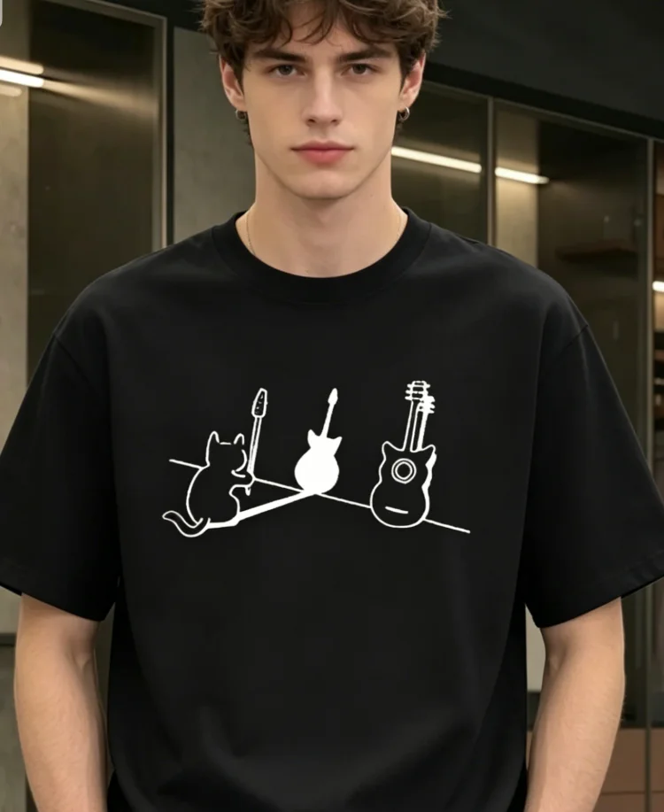 Heavy Pure Trendy Brand Printed Short-Sleeved T-Shirt Men'S Casual Versatile Loose Large-Size Top for Men T-Shirt