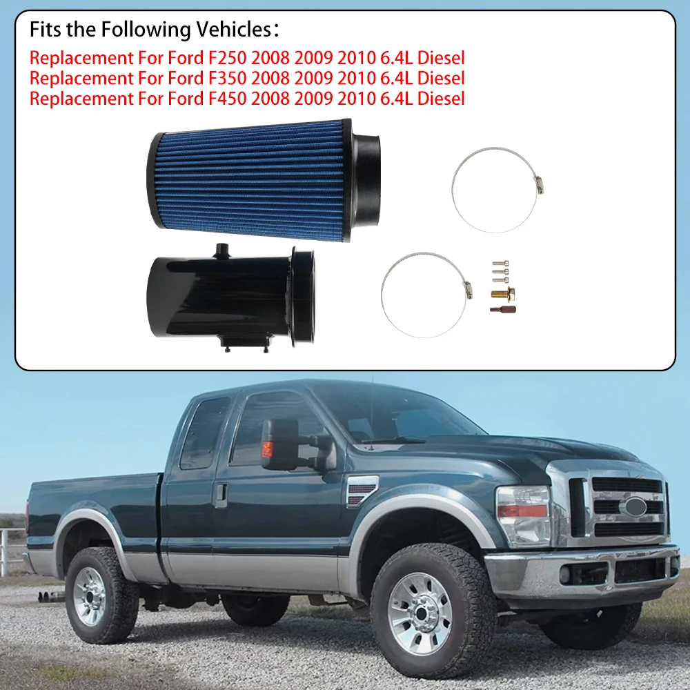 Kit in alluminio per sistema di aspirazione aria fredda per Ford F-250 F-350 F-450 08-10 6.4l con filtro dell'aria Powerstroke Diesel