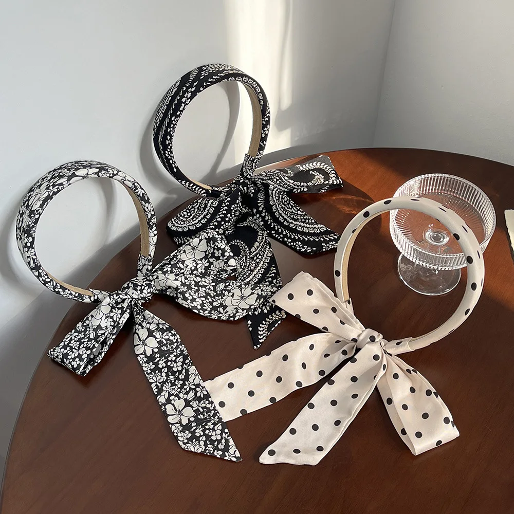 Elegant Polka Dot โบว์ริบบิ้นสําหรับผู้หญิง 2025 ใหม่ล้างหน้าผมกดสูง Crown Bun ผู้ถือซาตินอุปกรณ์เสริมผม