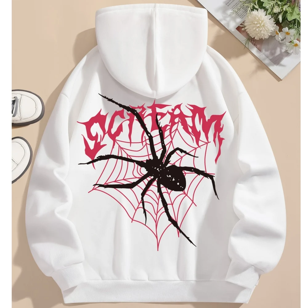 2024 Hoodie Sweatshirt Street Fashion Spider Print Drawstring Hooded Sweatshirt Ladies Loose Polyester Cotton Spiderman Hoodie