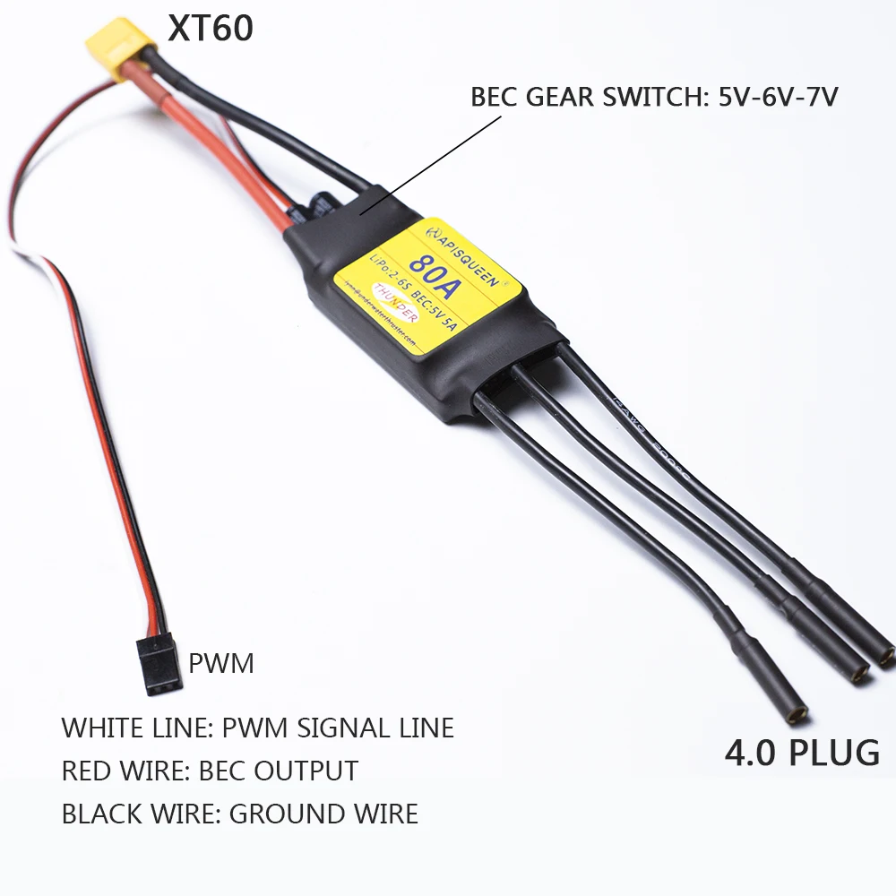 Controlador de velocidad eléctrico ESC, dispositivo con enchufe XT60/90 y 100mm para propulsor submarino, 40/60/80/7,4/120A, 2-6S, 5V/6V/4,0 V, 5A BEC