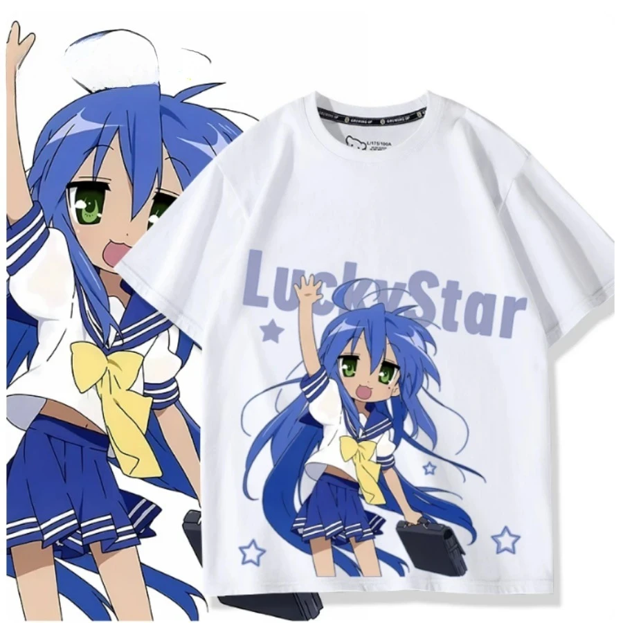 Anime Lucky Star Izumi Konata Cartoon Print Short Sleeve Street Hip Hop Fashion T-shirt Comfortable Casual Oversize Cosplay Tees