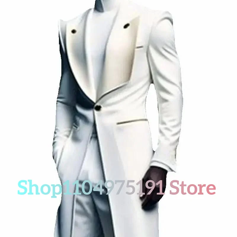 Fashion Men Suits Set 2 Piece Long Blazer+Straight Pant Trouser High Quality Celebrity Gowns Prom Gowns Special Occasion Gowns