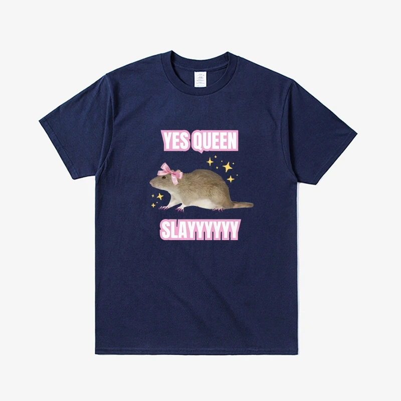 

Yas Queen Slay T Shirt Humor Funny Cotton Short Sleeve Rat T-Shirt Men's Clothing Harajuku Retro Oversized Cotton T Shirt