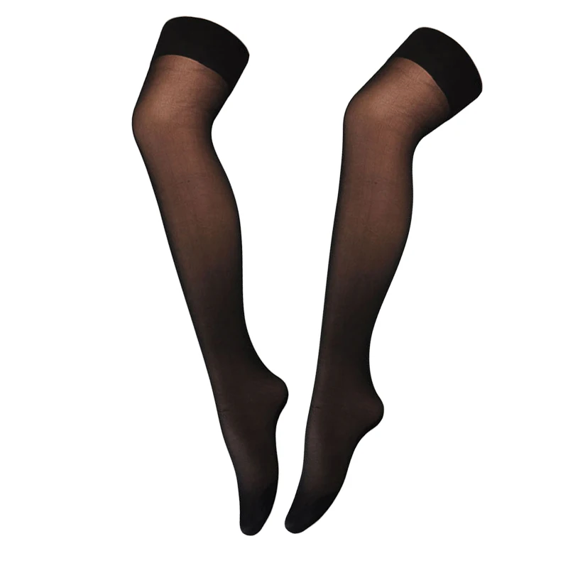 Medias sexys ajustadas para mujer, medias altas a rayas, elásticas, transparentes, de nailon, seda, negro, rojo y blanco