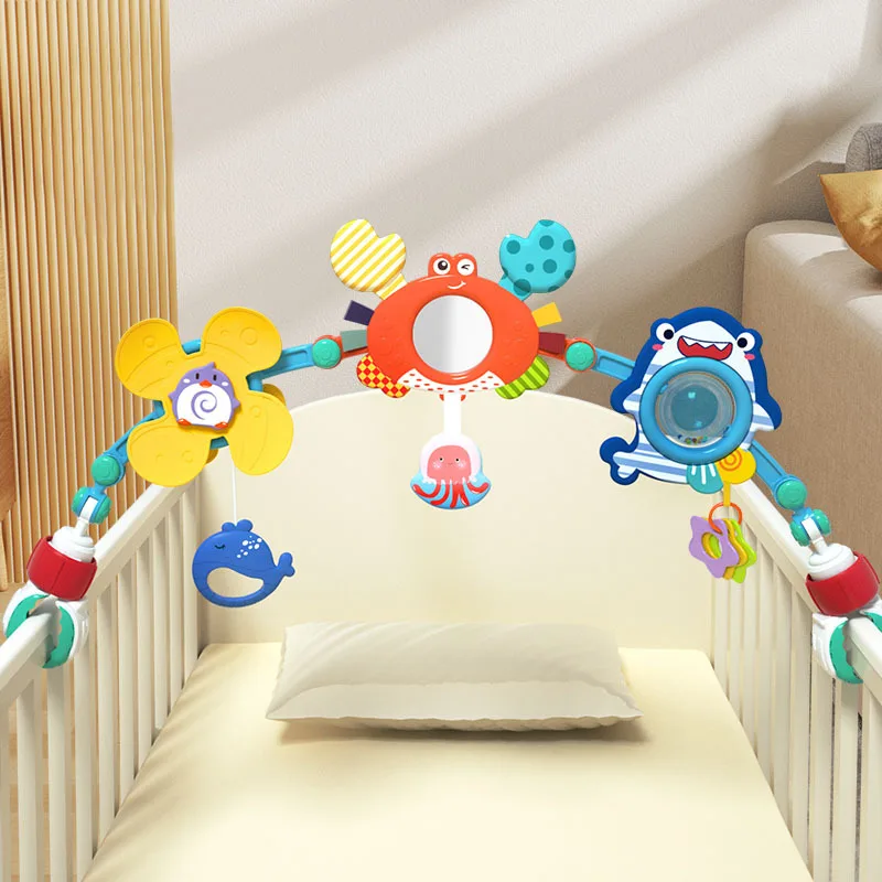 Dzwonek zawieszany klips do wózka dziecięcego Unisex wózek do zabawy w łuk tęczowy zawieszka na łóżko grzechotka dla dzieci zabawka Gfit dla niemowląt 0 12 miesięcy