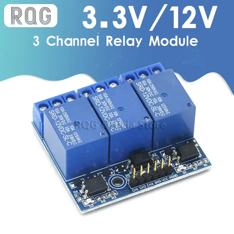 three 3 channel high-voltage relay module with opto-isolated, fully compatible with 3.3V and 12v signal