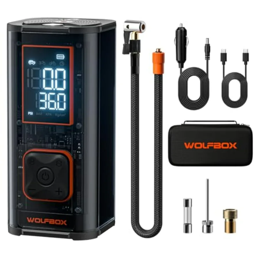 

Сверхмощный портативный воздушный компрессор 150PSI с двойным цилиндром, 45 л/мин, быстрый насос для автомобильных шин, пикапа, велосипеда, 3,5 дюйма, светодиодный дисплей