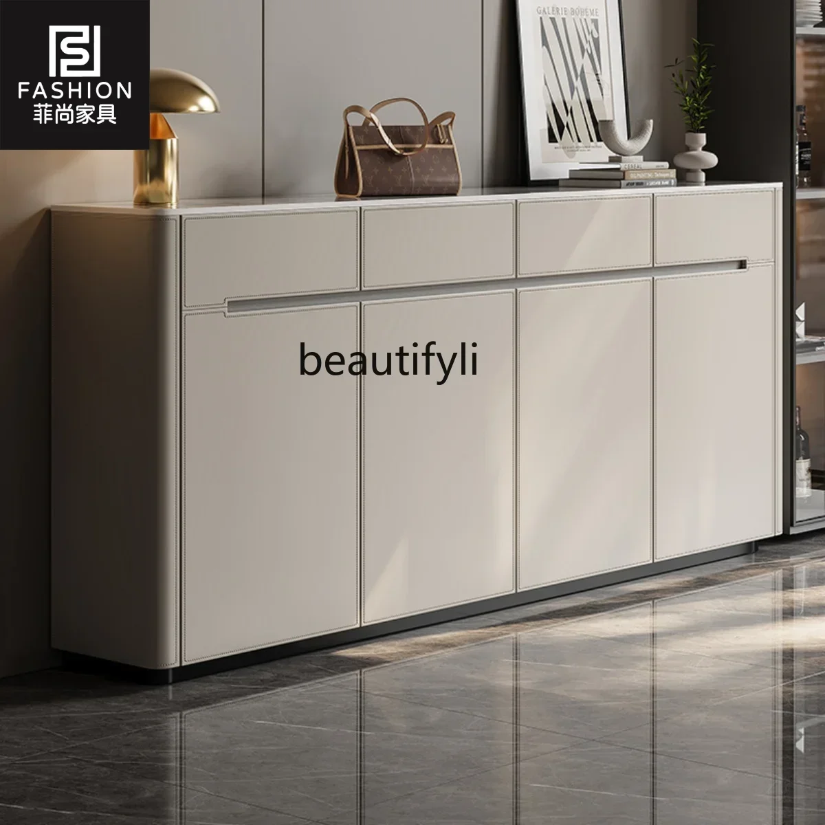 

VVItalian minimalist shoe cabinet modern foyer solid wood partition cabinet saddle leather large capacity shoe cabinet