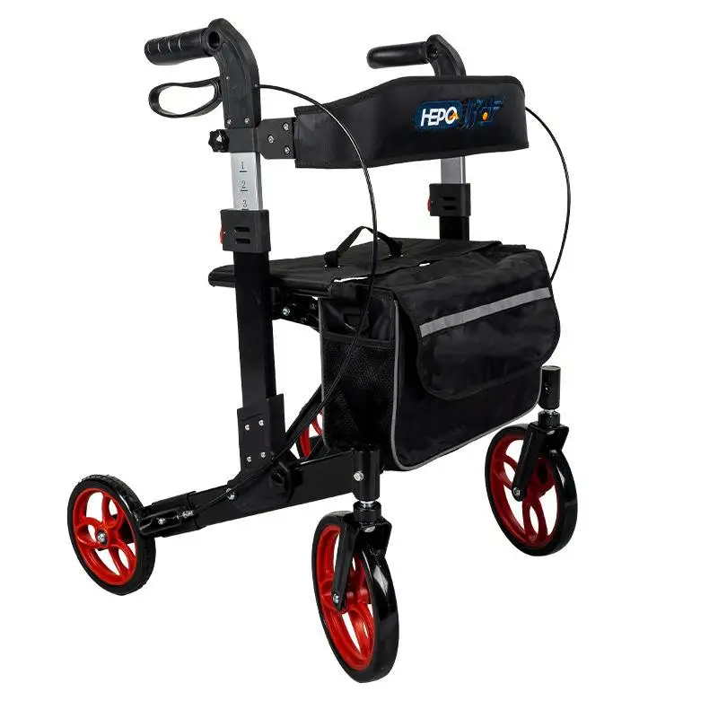 

Elderly Trolley Walker with Four-Wheel Mobility Aids Aluminum Alloy Elderly Shopping Cart Lightweight Folding Portable Walker