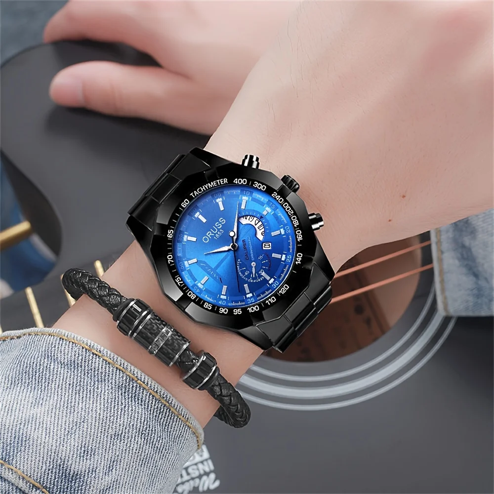 Men\'s watch durable fashion watch calendar big dial new men\'s business watch blue cool