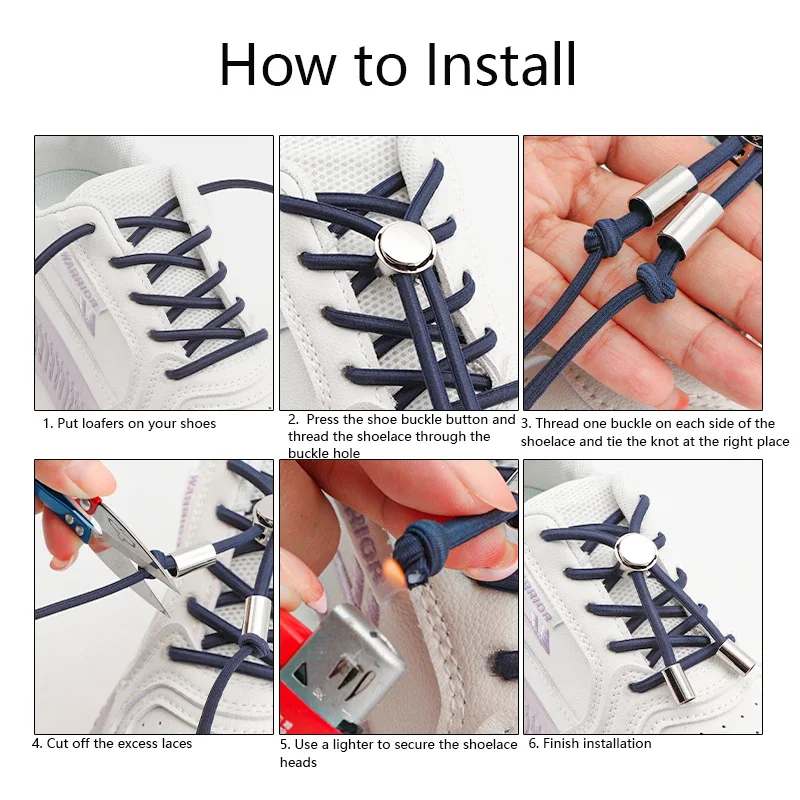 أربطة أحذية بدون أربطة أحذية مرنة بدون أربطة أحذية رياضية دائرية للأطفال والكبار مع قفل قوي وأربطة أحذية سريعة #5