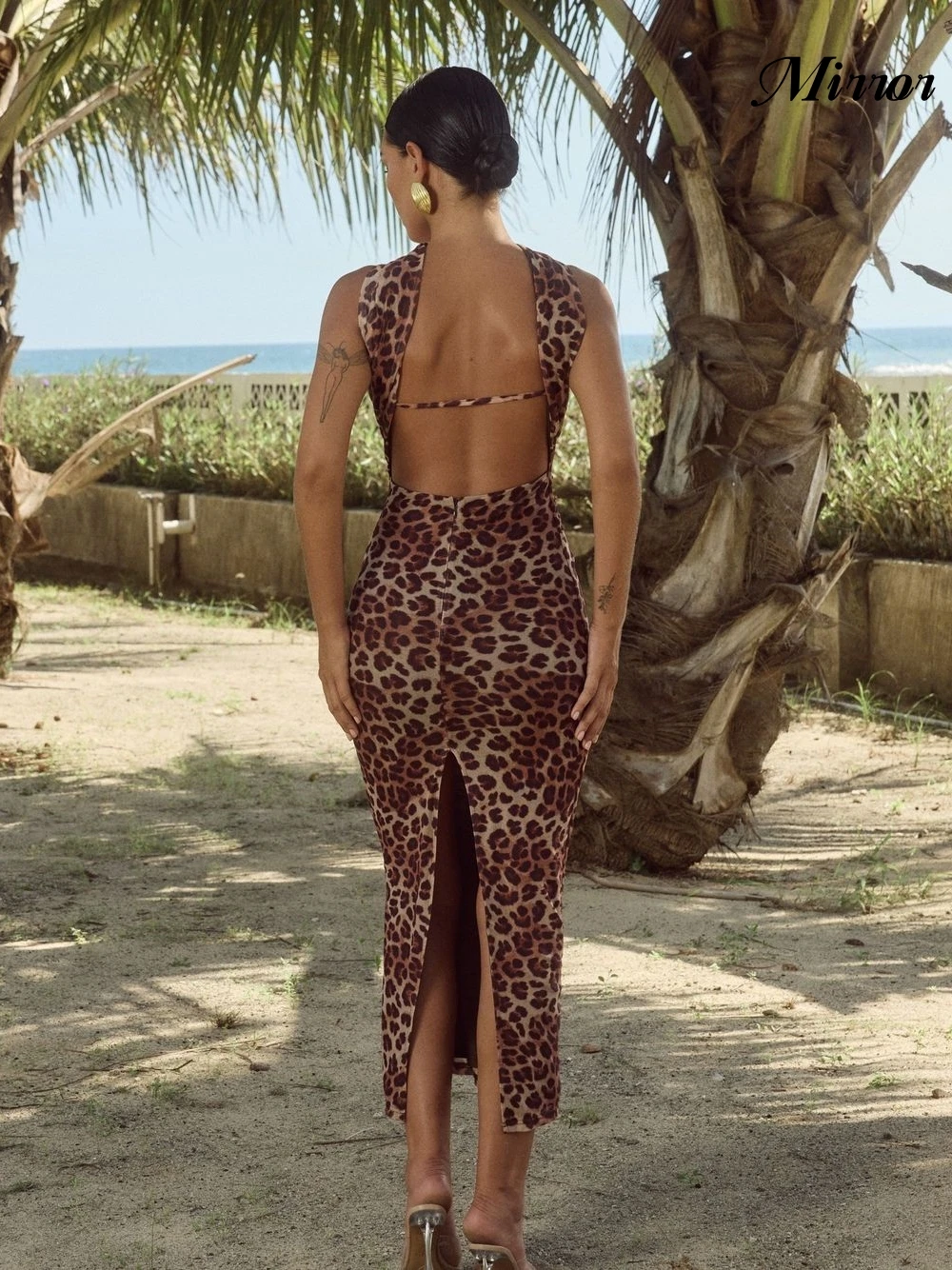 Gaun cermin elegan Vintage seksi Leopard cetak Backless panjang pergelangan kaki menyesuaikan acara Formal gaun pesta malam gaun Prom