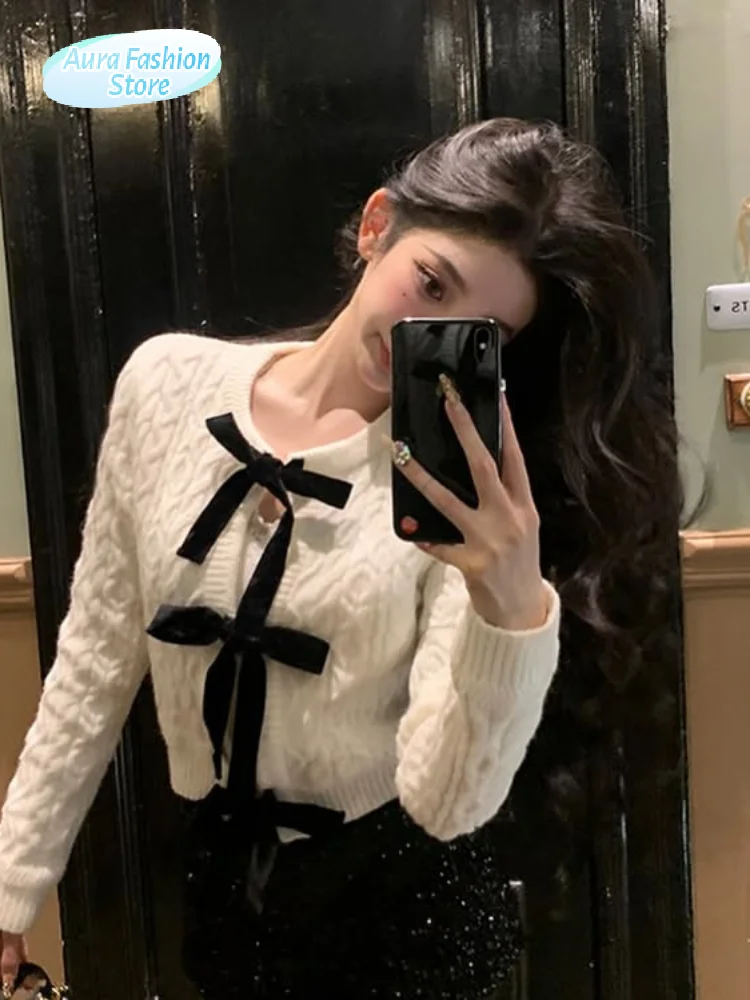 

Повседневный кардиган на шнуровке, пальто, женский модный вязаный свитер с круглым вырезом и длинными рукавами, осень 2024, новый повседневный уличный наряд для поездок на работу