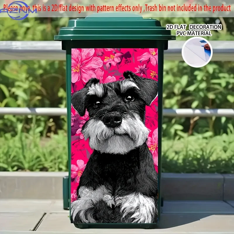 1pc 2D/FLAT Self-Adhesive Dustbin Stickers,  Schnauzer Dog Portrait Design Trash Bin Decal for Garbage Bins and Walls - Perfec