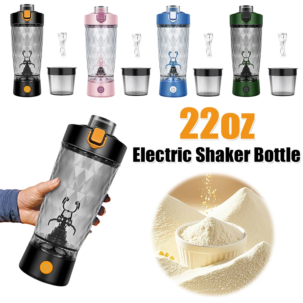 

22Oz Electric Protein Bottle Automatic Mixer USB Rechargeable Milk Coffee Blender Kettle Shake Bottle Mixer for Gym Outdoor Use