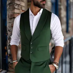 Fashionable Mens Textured Suit Jackets Sleeveless Button-up V Neck Lapel Waistcoats Men Spring Fall Casual Slim Fit Vest Jacket