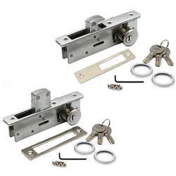 Lockset Aluminum Invisible Mortise 2 Door Locks 22mm Hook Straight Deadbolt Storefront Lock Copper Core Iron Key Door Hardware