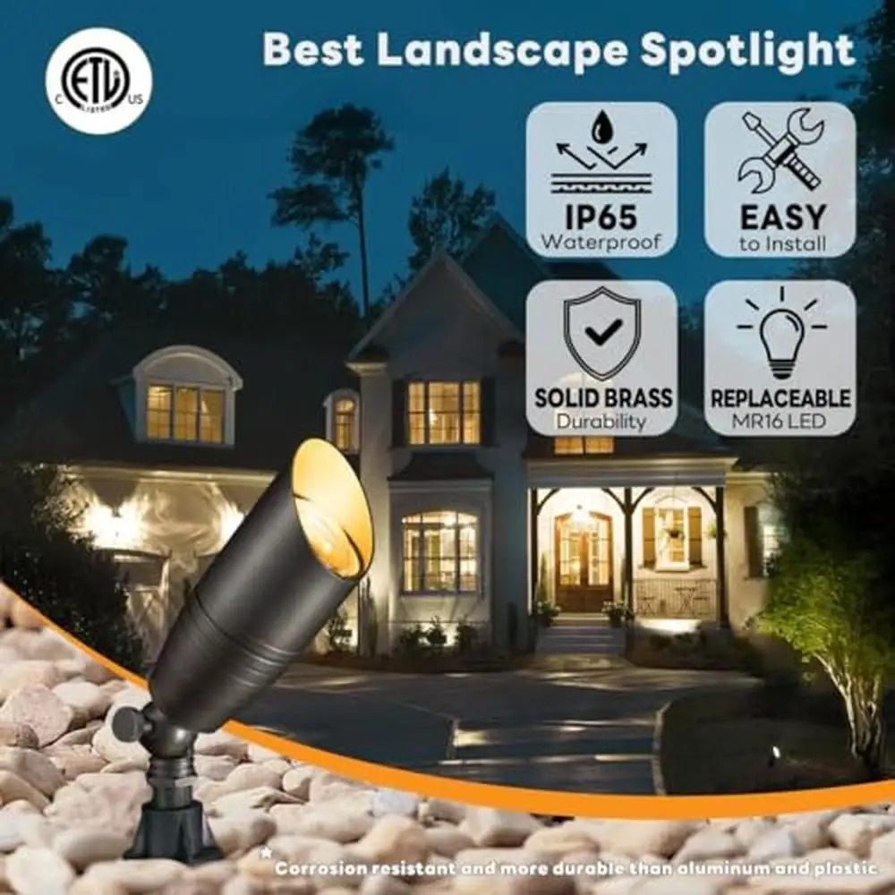 Brass LED Uplight Spotlight Set IP65 Waterproof Low Voltage Landscape Lighting(6 Pack)