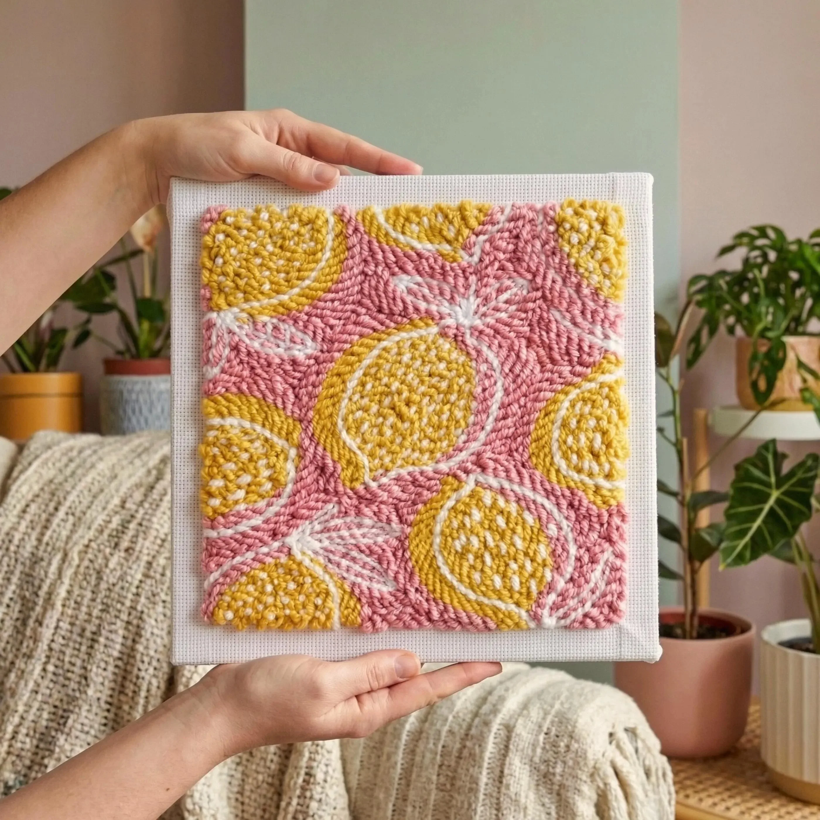

30X30cm Fruit Punch Neddle Embroidery Kit For Beginners Square Frame Magic Needle For Embroidery Kit For Adults Art Sewing Craft