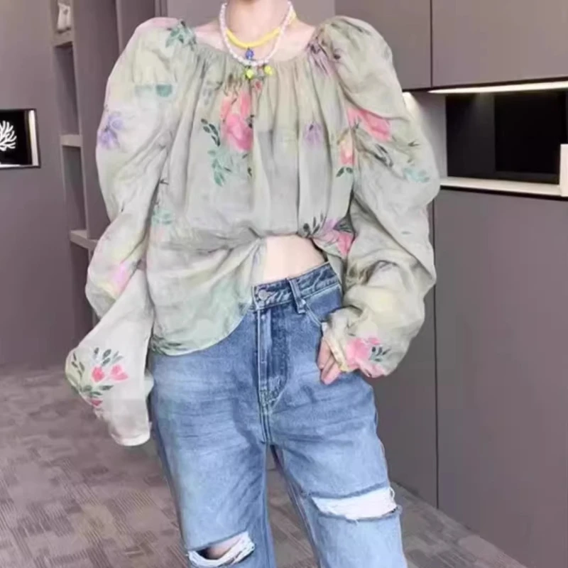 Spring Summer Printed floral blouse Women Casual Shirts Pullover Tops Fashion Female Long Sleeve Loose Blouses Chiffon Blusas