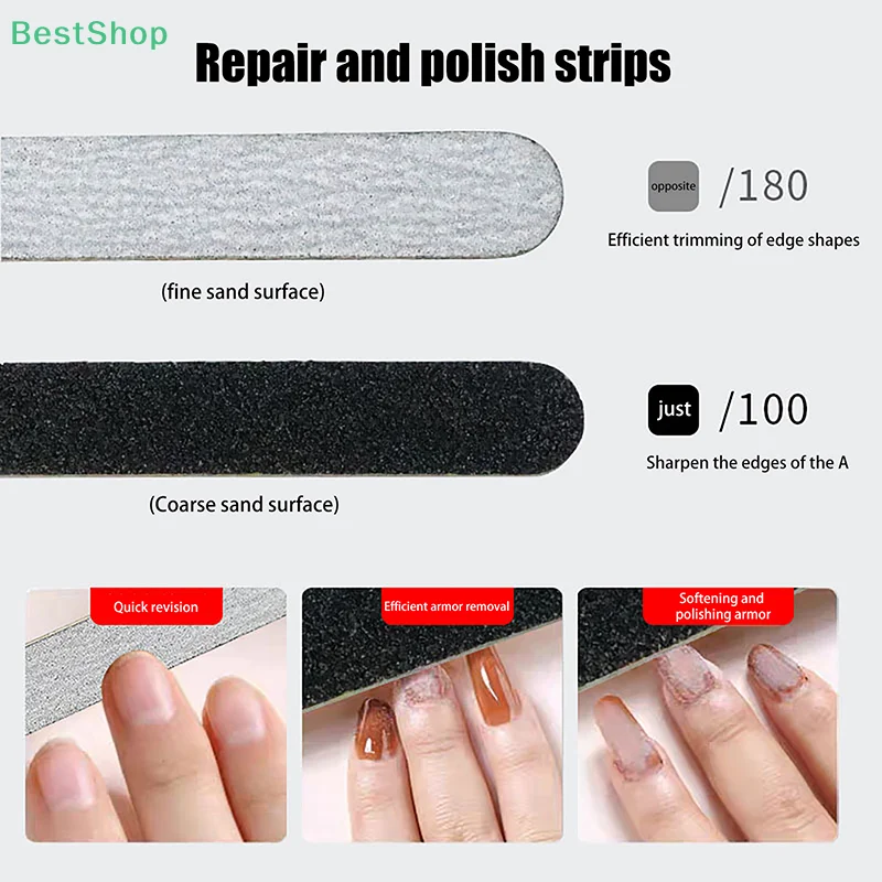 ♥ ♥ ♥ 10개 양면 직선 네일 파일 100/180 그릿 버퍼 네일 아트 폴리쉬 얇은 파일 매니큐어 도구