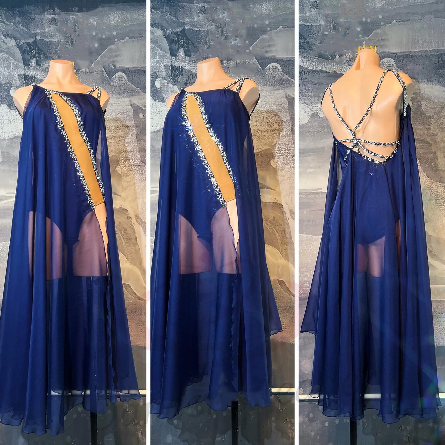 Latin Dance Adult And Children's Dress AB Diamond High-End Customized Chiffon Floating Yarn Professional Dance Clothing