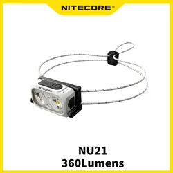 NITECORE-faro delantero para exteriores, luz blanca y roja ultraligera de doble haz, recargable por USB-C, 360 lúmenes, NU21