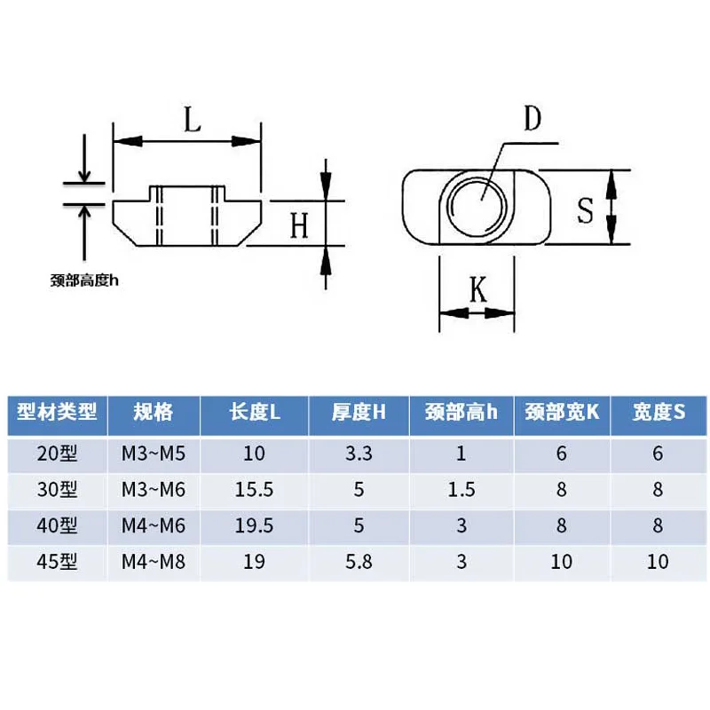 Hammer T Nut M3 M4 M5 M6 M8 2020 3030 4040 4545 Slot T-nut Sliding Axle Nuts Drop In T Nuts Aluminum Profile Nut