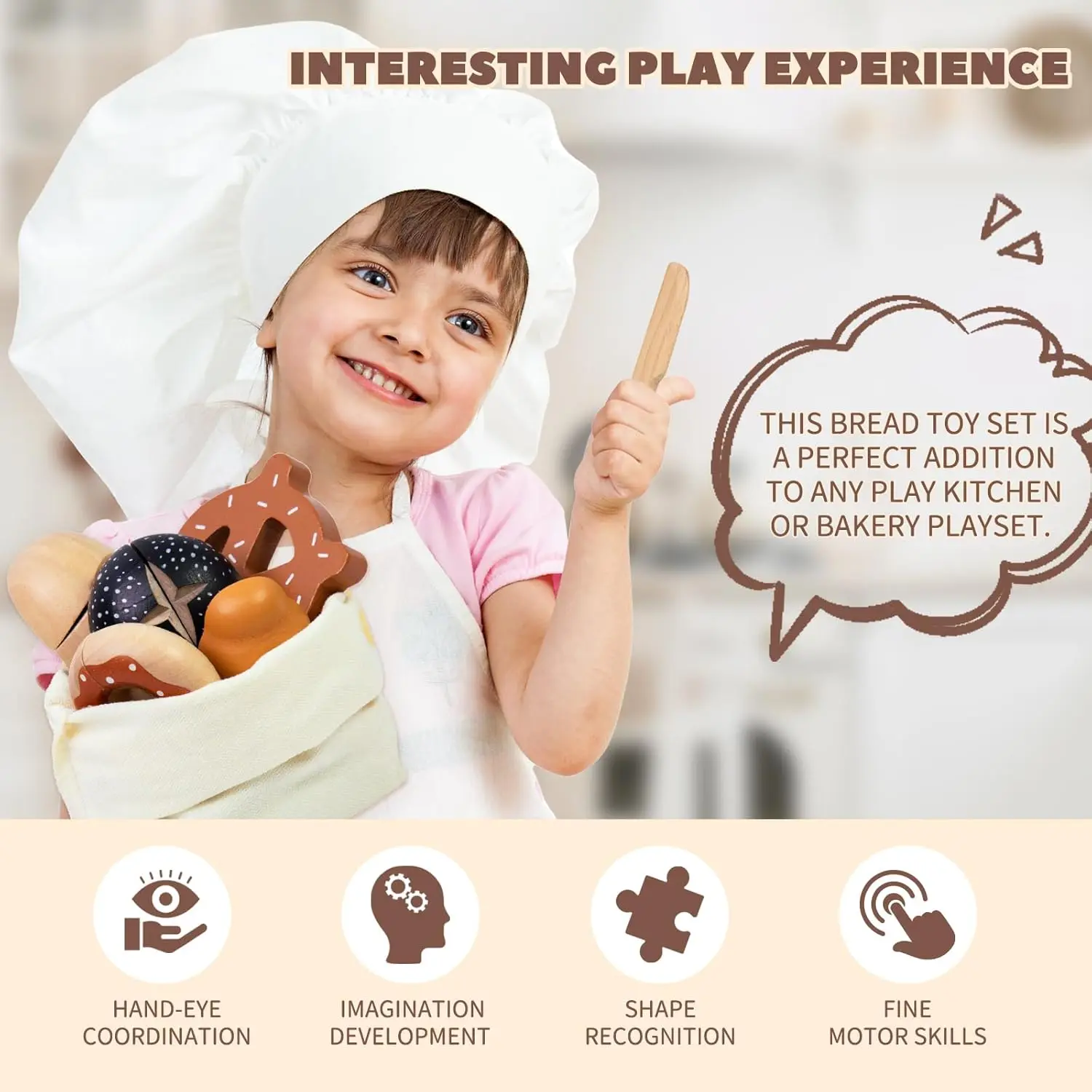 木製プレイフードセット 子供用 キッチンシミュレーション パンカットゲーム ごっこ遊び 早期教育 認知玩具 男の子 女の子用