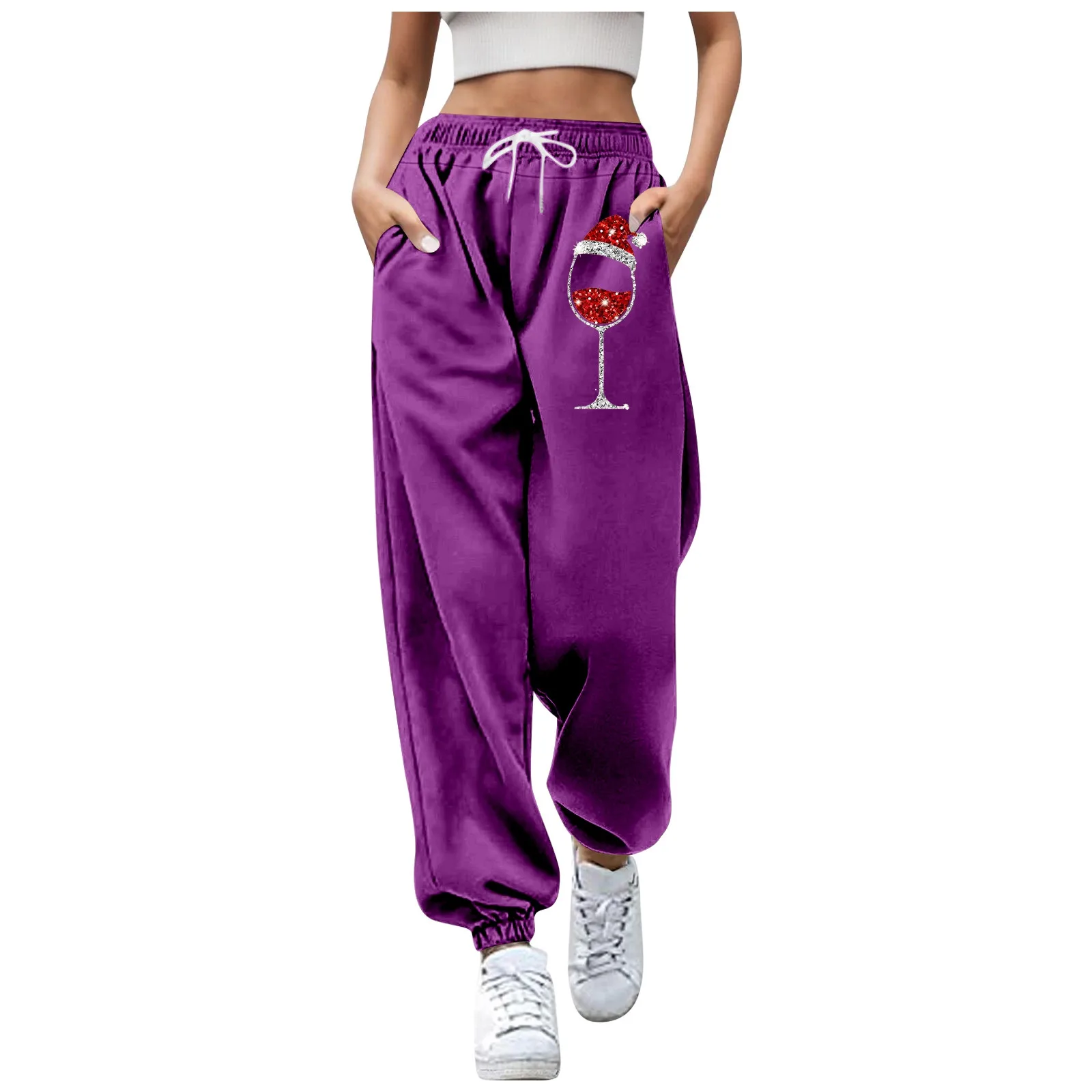 

Women's Christmas Wine Glass Print High Waist Pants Pocketed Womens Short Pants Jumpsuits Casual Pants for Women Size 12