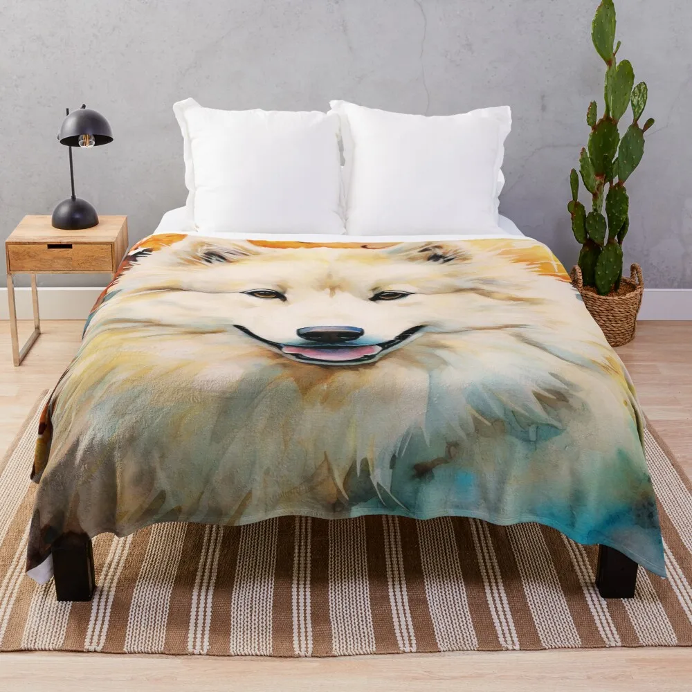 

Watercolor Samoyed Throw Blanket Cozy Throw Blanket for Bed Sofa Chair